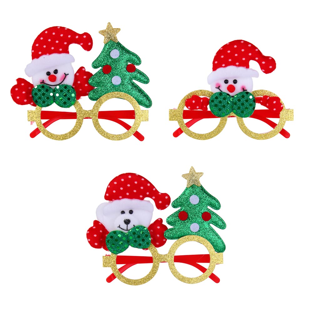 СНОУ БУМ Очки новогодние, пластик, полиэстер, 12-14x14-16 см, 3 дизайна, арт.2025-19, арт.№ 391-008