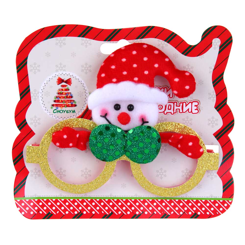 СНОУ БУМ Очки новогодние, пластик, полиэстер, 12-14x14-16 см, 3 дизайна, арт.2025-19, арт.№ 391-008