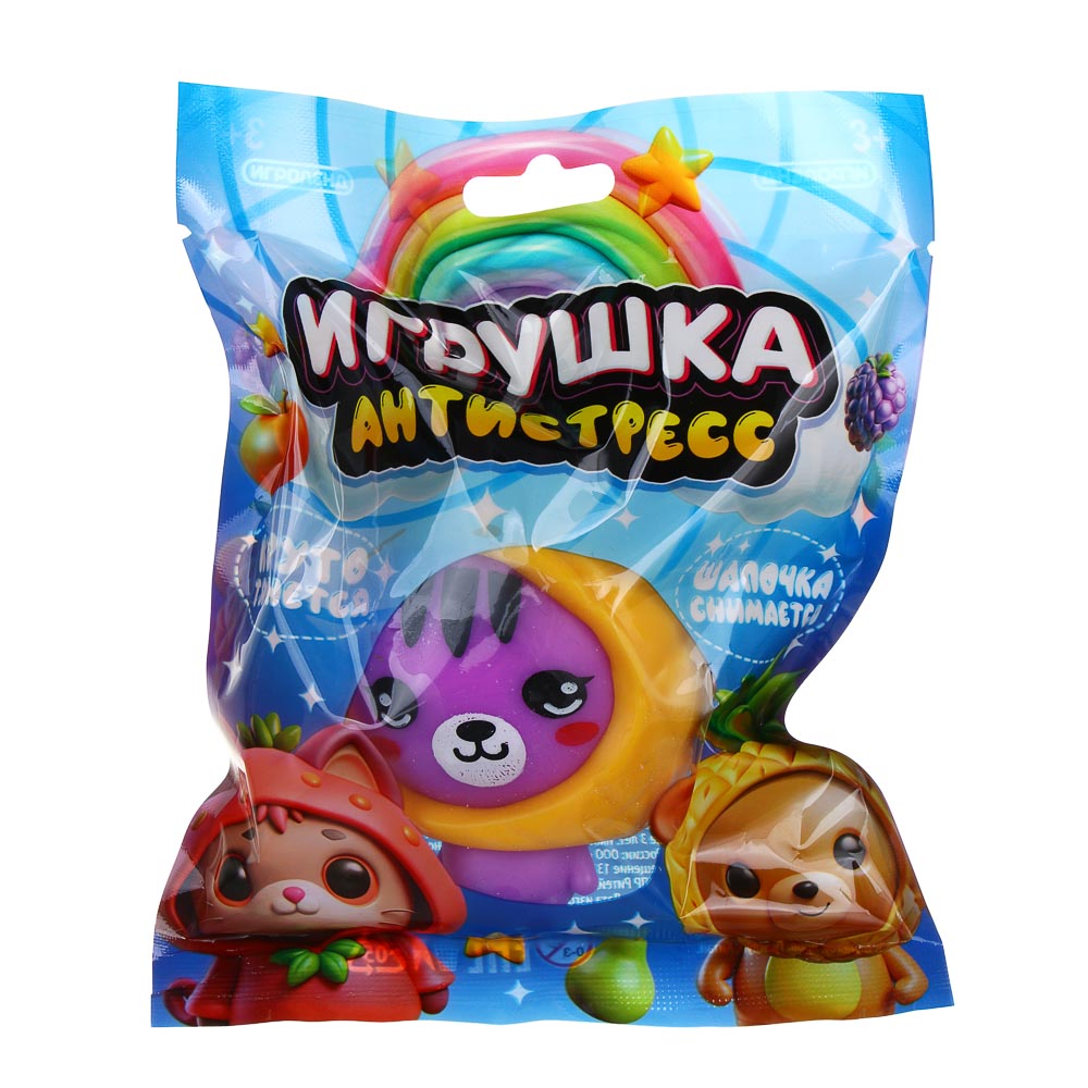 ИГРОЛЕНД Игрушка-антистресс в виде животных, полимер, 7-11см, 3 дизайна, арт.№ 295-073