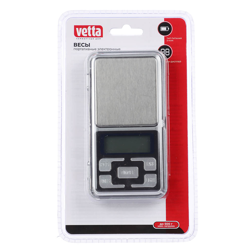 Весы портативные электронные тм VETTA, ЖК-дисплей, макс. нагр. 500гр, 2xААА, арт.№ 487-016