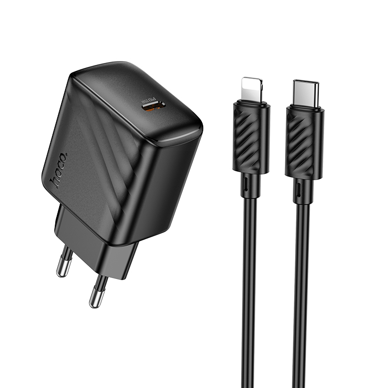 Сетевое зарядное устройство с кабелем hoco. модель CS24A,USB-С 25Вт,каб С-IP,черный, арт.№ 916-275