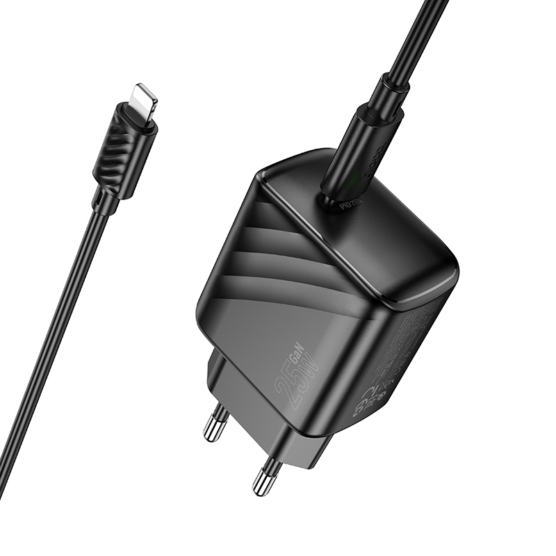 Сетевое зарядное устройство с кабелем hoco. модель CS24A,USB-С 25Вт,каб С-IP,черный, арт.№ 916-275