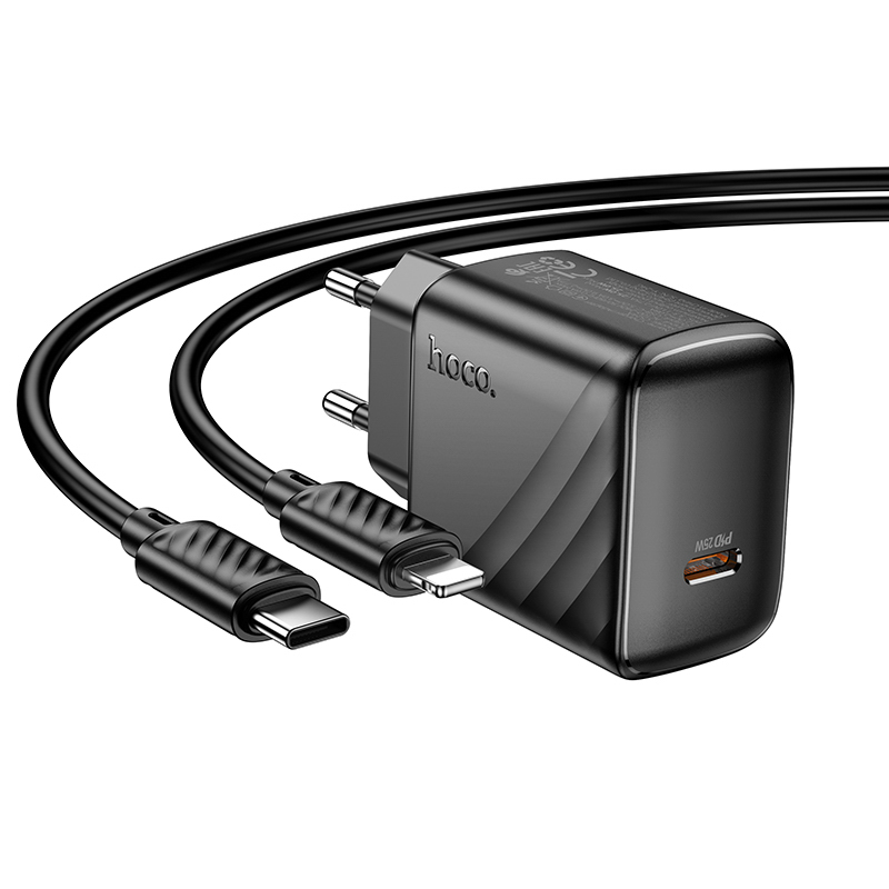 Сетевое зарядное устройство с кабелем hoco. модель CS24A,USB-С 25Вт,каб С-IP,черный, арт.№ 916-275