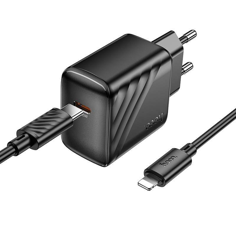 Сетевое зарядное устройство с кабелем hoco. модель CS24A,USB-С 25Вт,каб С-IP,черный, арт.№ 916-275