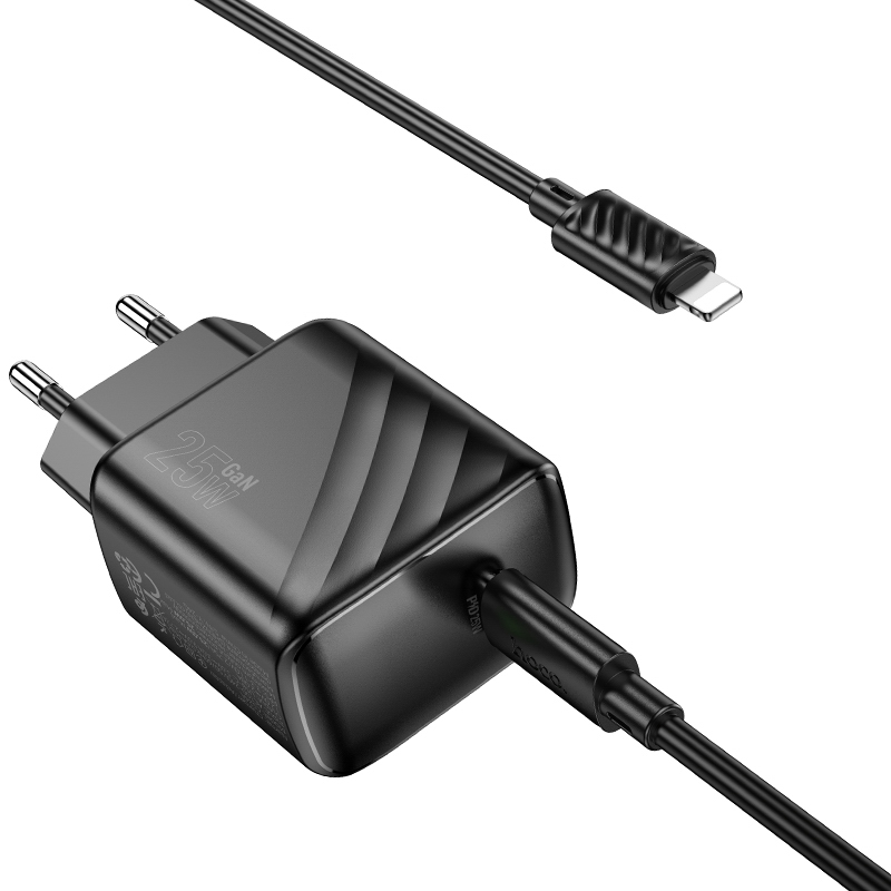 Сетевое зарядное устройство с кабелем hoco. модель CS24A,USB-С 25Вт,каб С-IP,черный, арт.№ 916-275