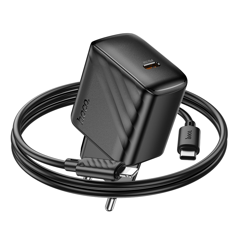 Сетевое зарядное устройство с кабелем hoco. модель CS24A,USB-С 25Вт,каб С-IP,черный, арт.№ 916-275