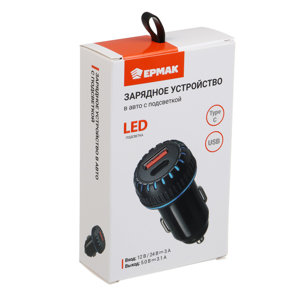 ЕРМАК Устройство зарядное автомобильное, Type CxUSB, 3.1А, 12/24В, пластик, арт.№ 738-016