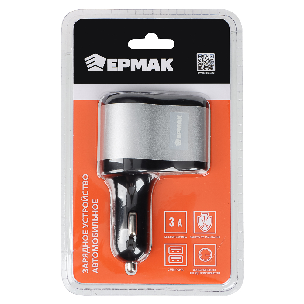 ЕРМАК Устройство зарядное в авто, USB QC 3.0+PD, 5В/3.1А, пластик, арт.№ 738-018