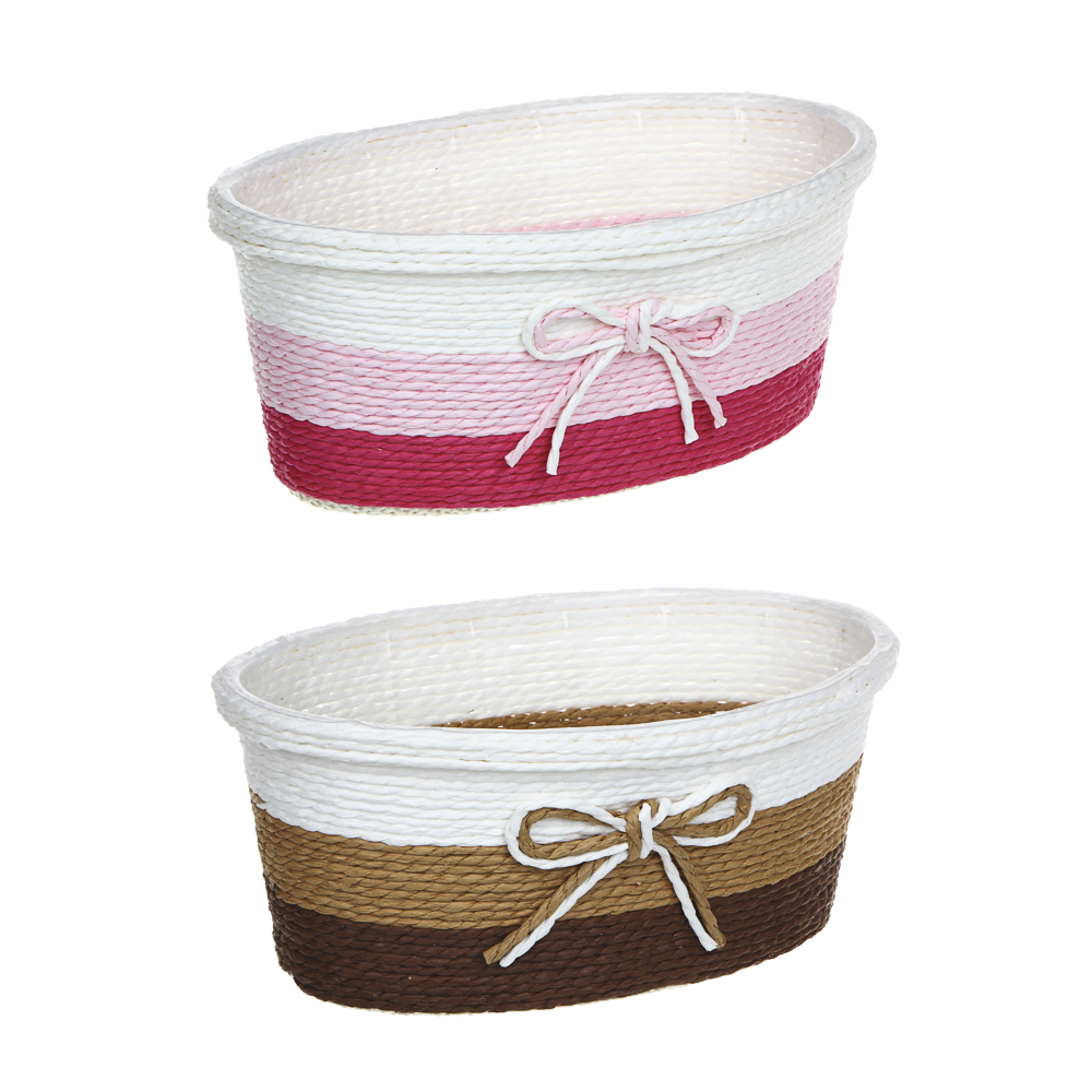 INBLOOM Кашпо плетеное с бантиком 19.5х12х8см, бумажная лоза, ПП, арт.№ 164-304