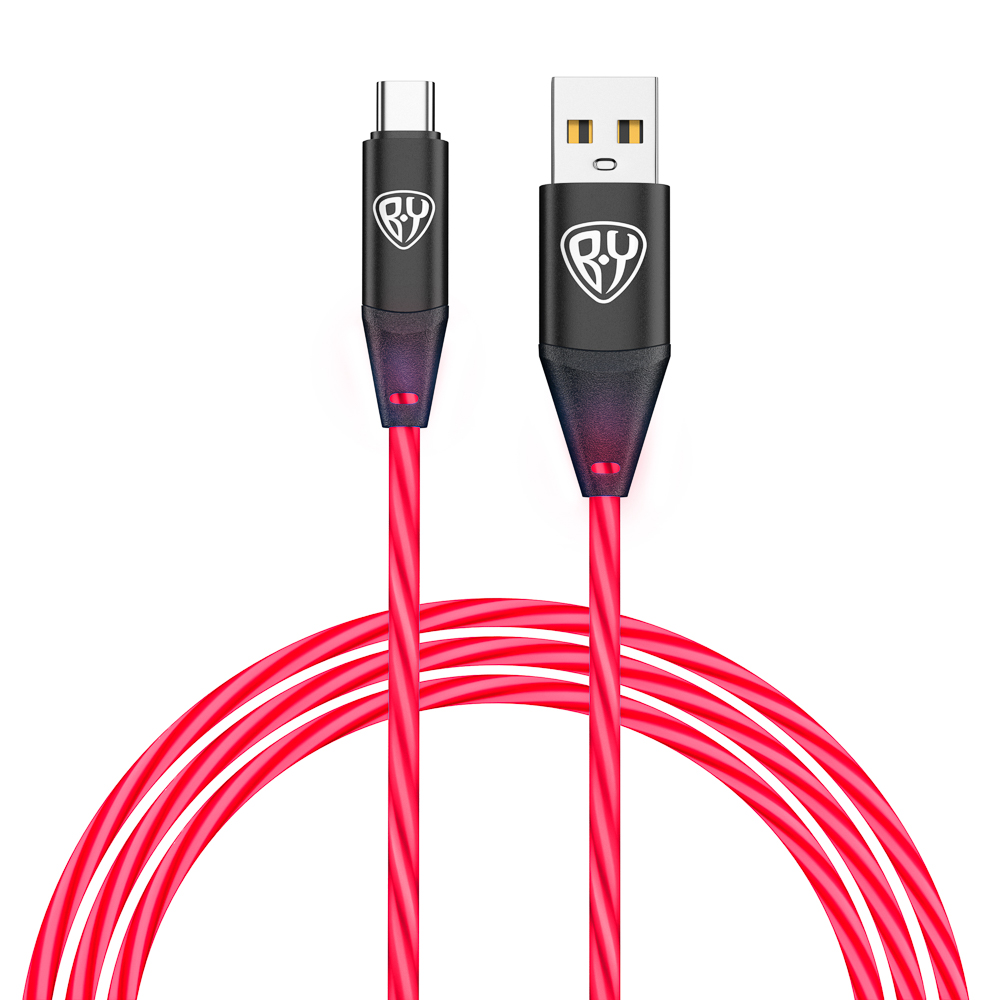 BY Кабель для зарядки Светящийся Type-C, 1м, 2.4А, Быстрая зарядка, подсв. оранжевая, Герои, ЗАРЯ, арт.№ 931-464