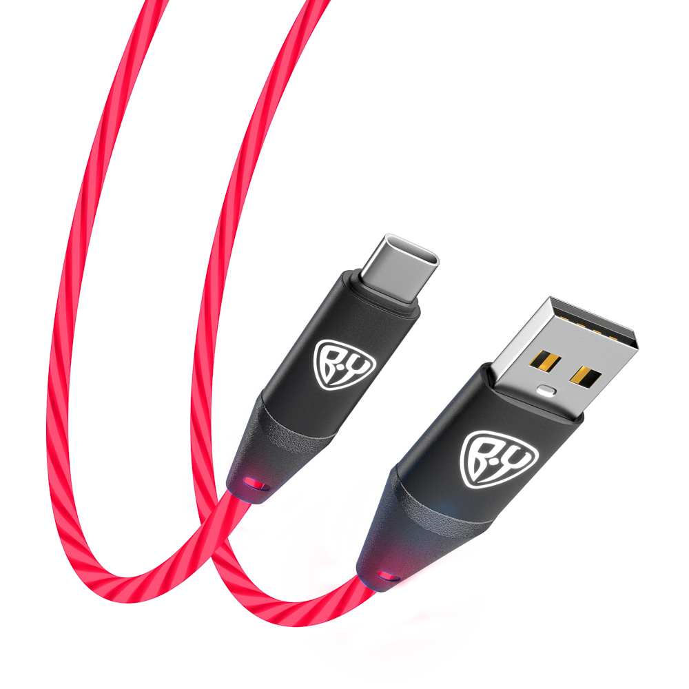 BY Кабель для зарядки Светящийся Type-C, 1м, 2.4А, Быстрая зарядка, подсв. оранжевая, Герои, ЗАРЯ, арт.№ 931-464