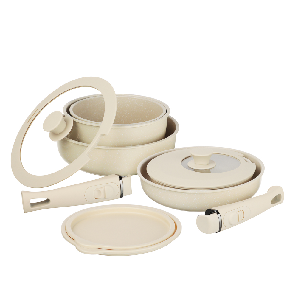 Набор посуды SATOSHI Бланко 19 предметов (сковороды 20 см, 24 см, 24 см, 2,8 л; кастрюля 2,8 л+ковш 2,2 л; съемные ручки, крышки, протектор, кухонные принадлежности, арт.№ 846-754