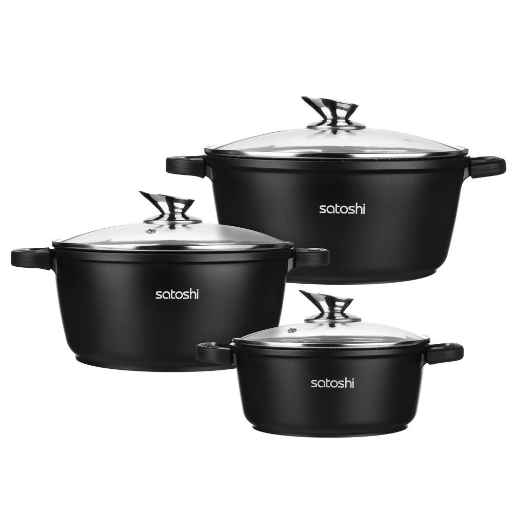 Набор посуды 6 предметов SATOSHI Лион, кастрюли с крышками 20 см, 24 см, 26 см (2,4 л, 4,5 л, 5,3 л), индукция, арт.№ 846-755