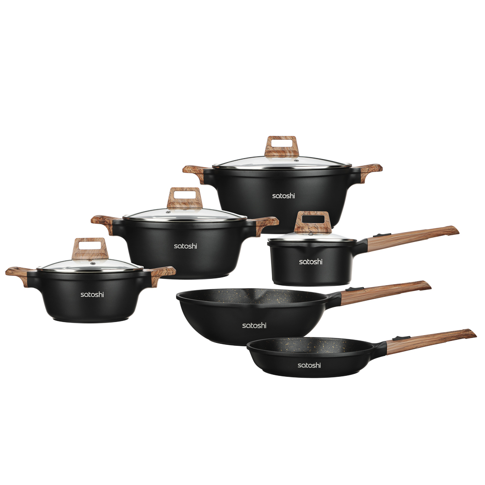 Набор посуды 13 предметов SATOSHI Карнуа, сковорода 24 см, сотейник 28 см (4 л), ковш 16 см (1,4 л), кастрюля 2,5 л, 4 л, 6,5 л, индукция, арт.№ 846-756