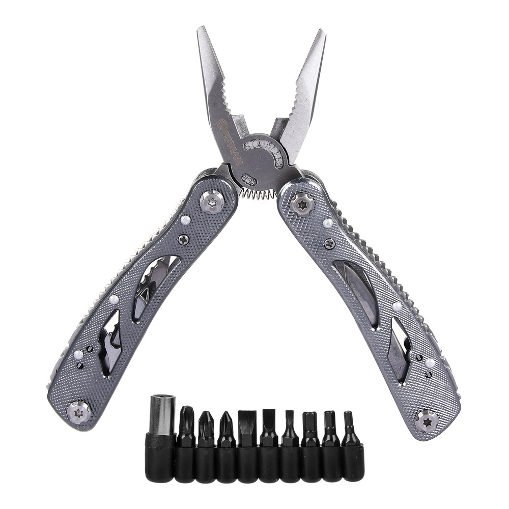 Инструмент многофункц. тм ЕРМАК,14 функций,9 насадок на отвертку+адаптер,16.5см,аллюм.,нерж. сталь, арт.№ 118-168