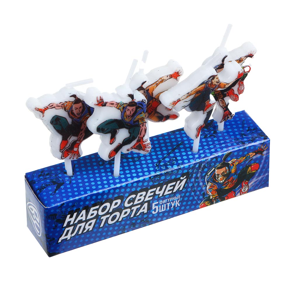BY Супергерои вселенной Набор формовых свечей 5шт, 10х8х2 см, 2 дизайна, арт.№ 585-044