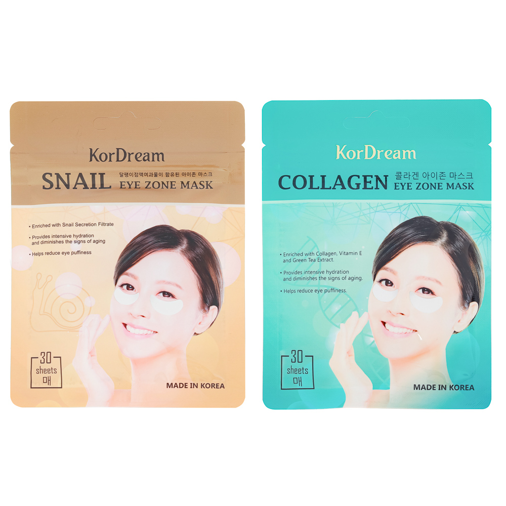 Патчи для области под глазами KorDream коллаген/улитка; 30шт (15 пар), арт.№ 978-050