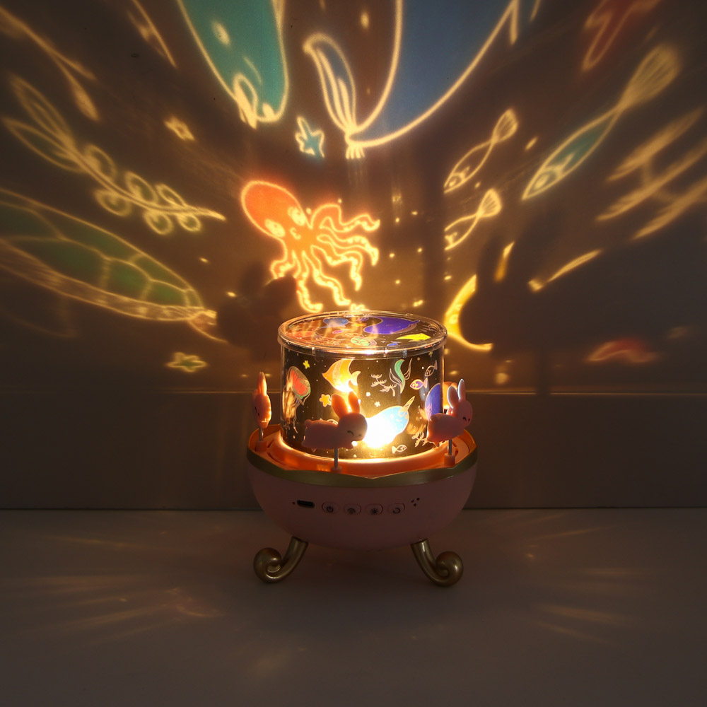 Светильник-ночник проектор BY Карусель, 6 проекций, акб. 1200mAh, USB 5В, розовый, арт.№ 476-459