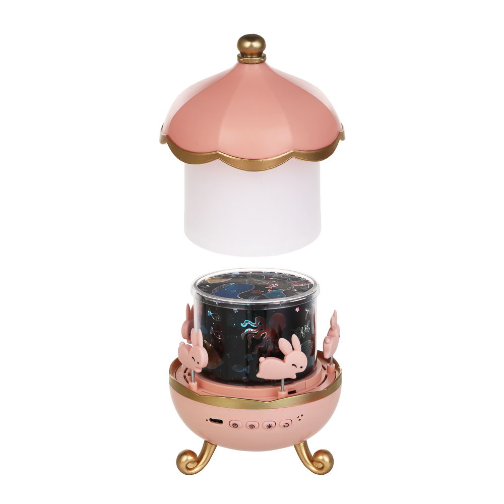 Светильник-ночник проектор BY Карусель, 6 проекций, акб. 1200mAh, USB 5В, розовый, арт.№ 476-459