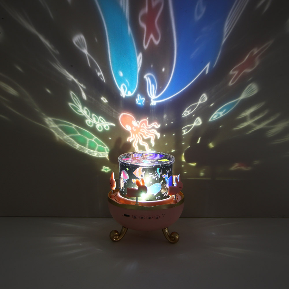 Светильник-ночник проектор BY Карусель, 6 проекций, акб. 1200mAh, USB 5В, розовый, арт.№ 476-459