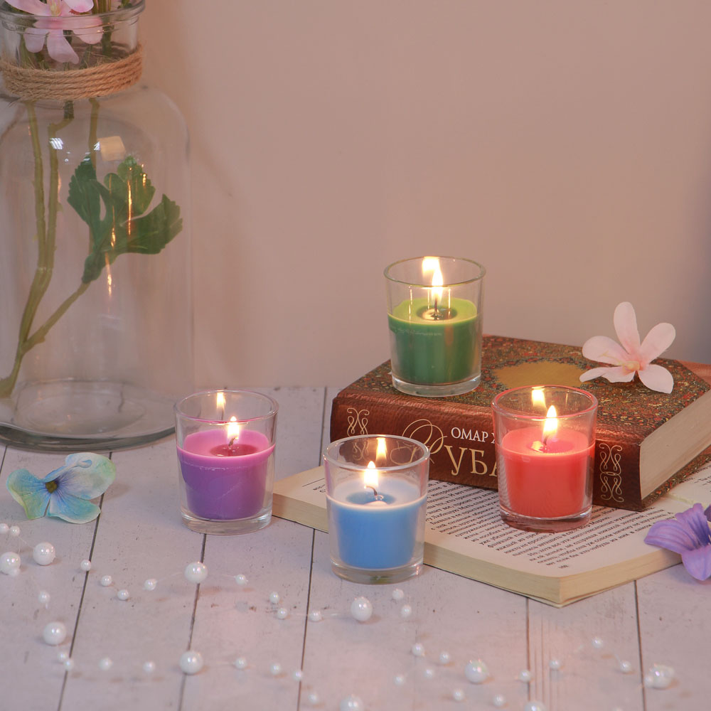 LADECOR Свеча в стеклянном подсвечнике, парафин, 4,4x5,4 см, 6 цветов, арт.№ 508-820