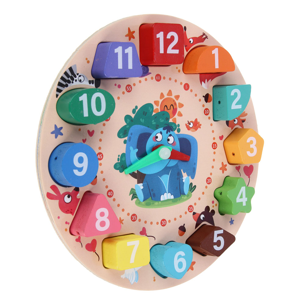 ИГРОЛЕНД Часики-сортер развивающие для малышей, 18,5х2,5х18,5см, дерево, арт.№ 262-503