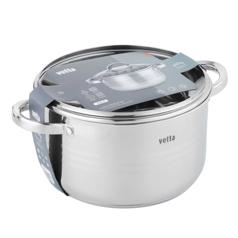 VETTA Фултон Кастрюля 24х14см, 5,4л, со стекл. крышкой, индукция, арт.№ 822-115