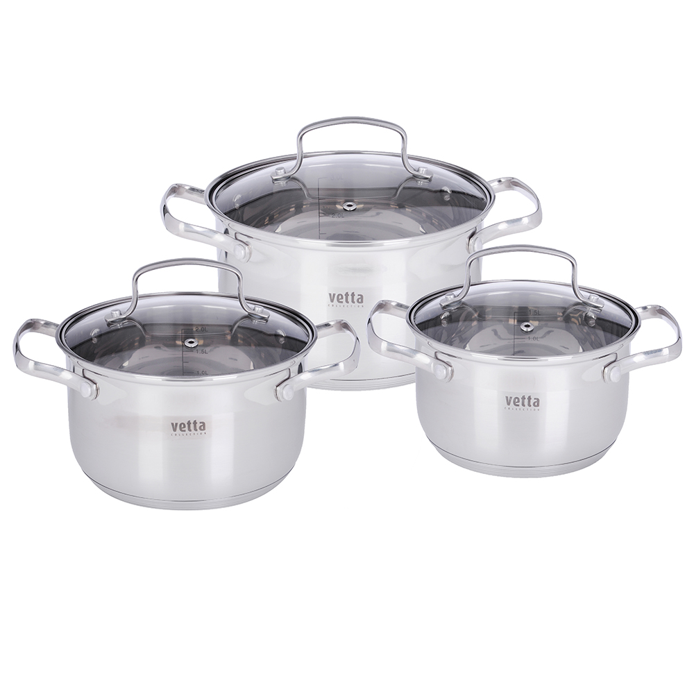VETTA Берн Набор кастрюль 6 пр (1,9л+2,6л+3,5л) со стекл. крышкой, индукция, арт.№ 822-125