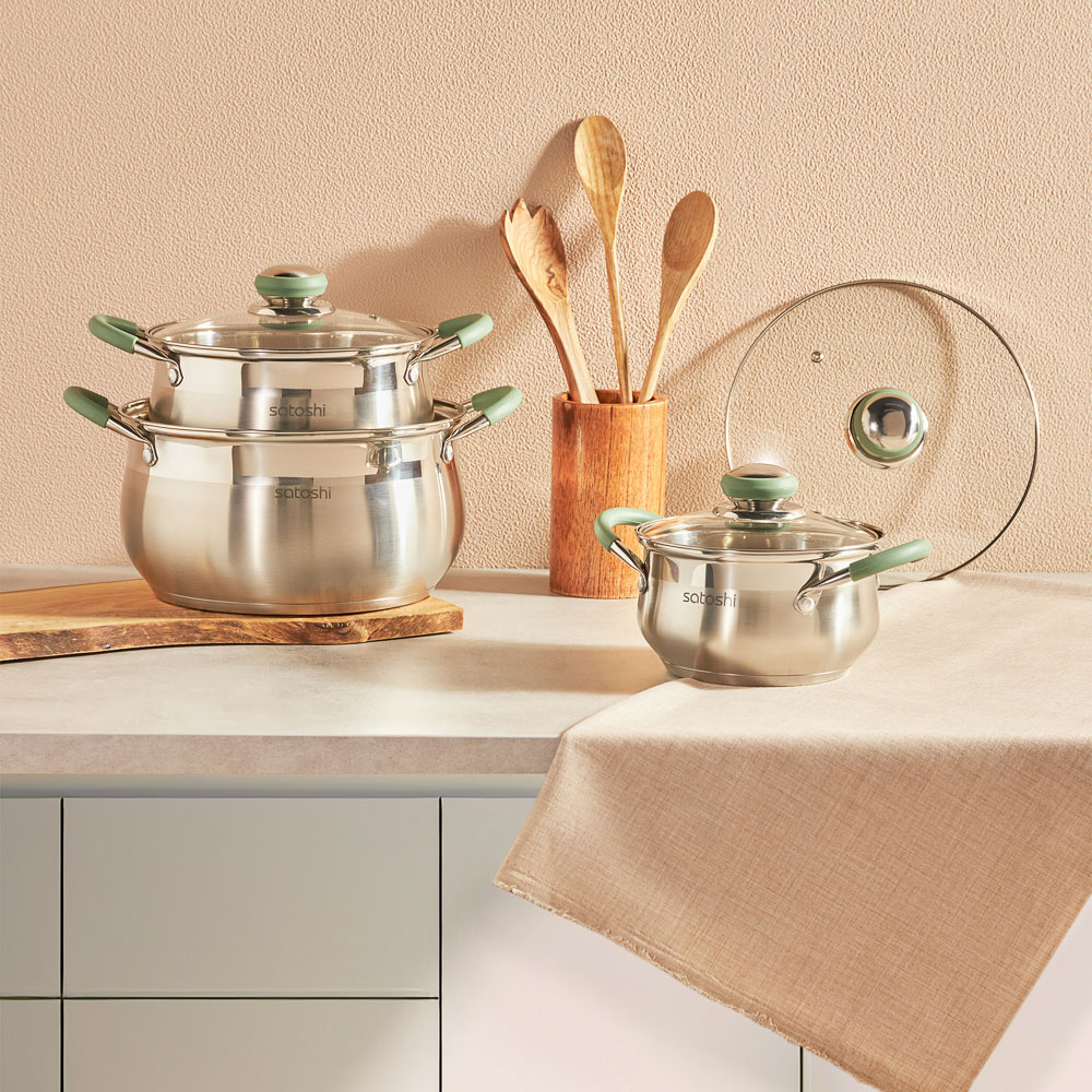 SATOSHI Марли Набор кастрюль 6 пр. (1,9л+3,6л+6,0л) со стекл. крышкой, арт.№ 822-196