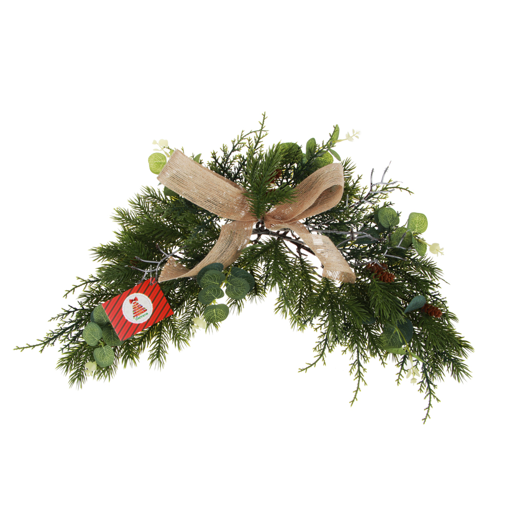 СНОУ БУМ Хвойное украшение с бантом, 60x10x23см, пластик, арт.№ 386-222