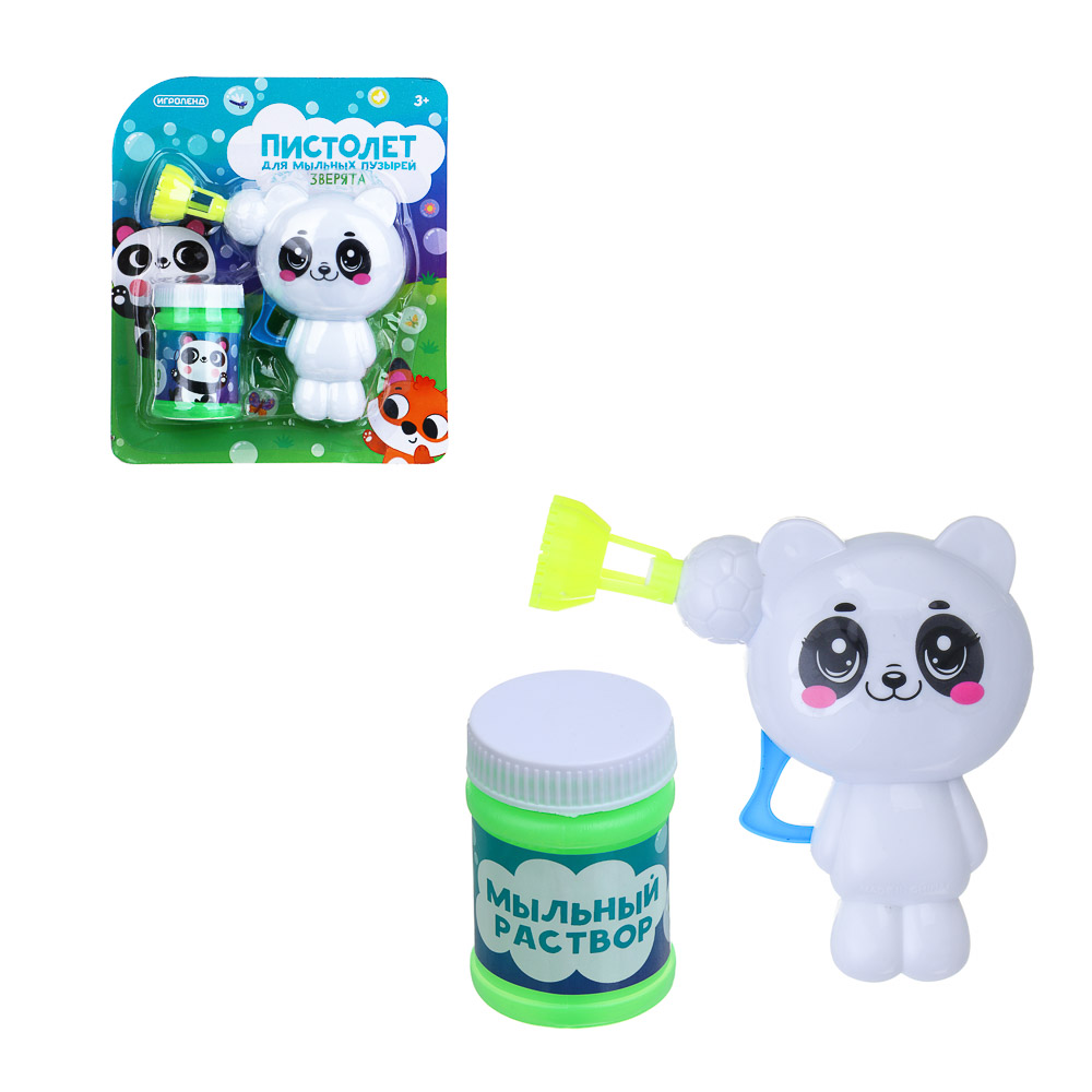 ИГРОЛЕНД Пистолет для выдувания мыльных пузырей, "Зверята", РР, 40 мл, мыльный р-р, 17х4х15 см, 3 дизайна, арт.№ 460-041