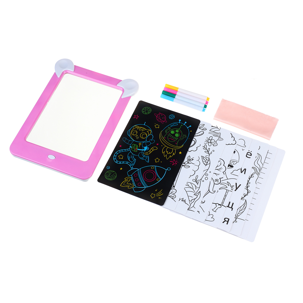 ХОББИХИТ Планшет магический со светом, 3хАА, ABS, PVC, 19х26х2,5 см, розовый, арт.№ 280-035