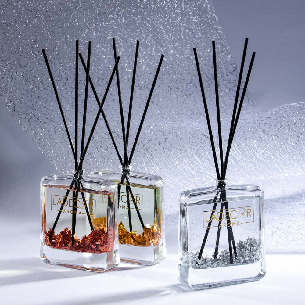 LADECOR Аромадиффузор с палочками, с блестками, 100 мл, 3 аромата, арт.№ 412-076
