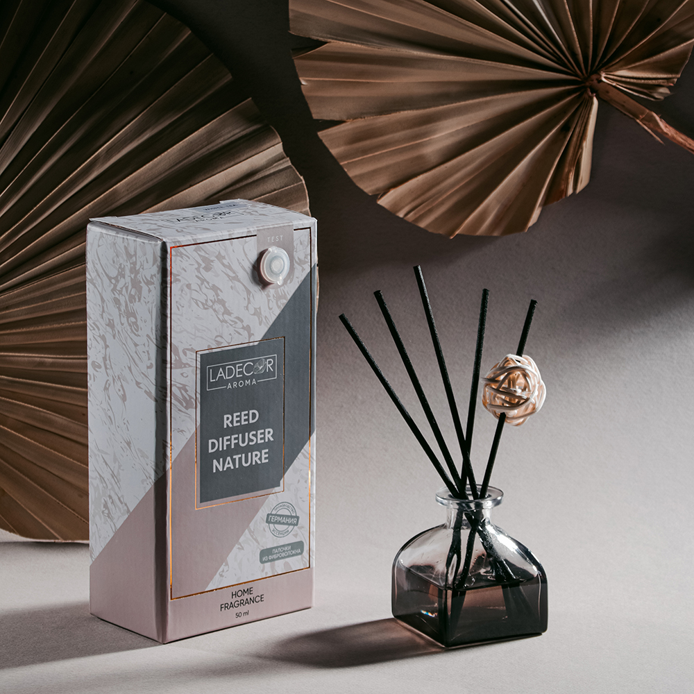 LADECOR Аромадиффузор с палочками,  с декоративным флаконом, 50 мл, роза, белый чай, персик, прованс, арт.№ 412-073