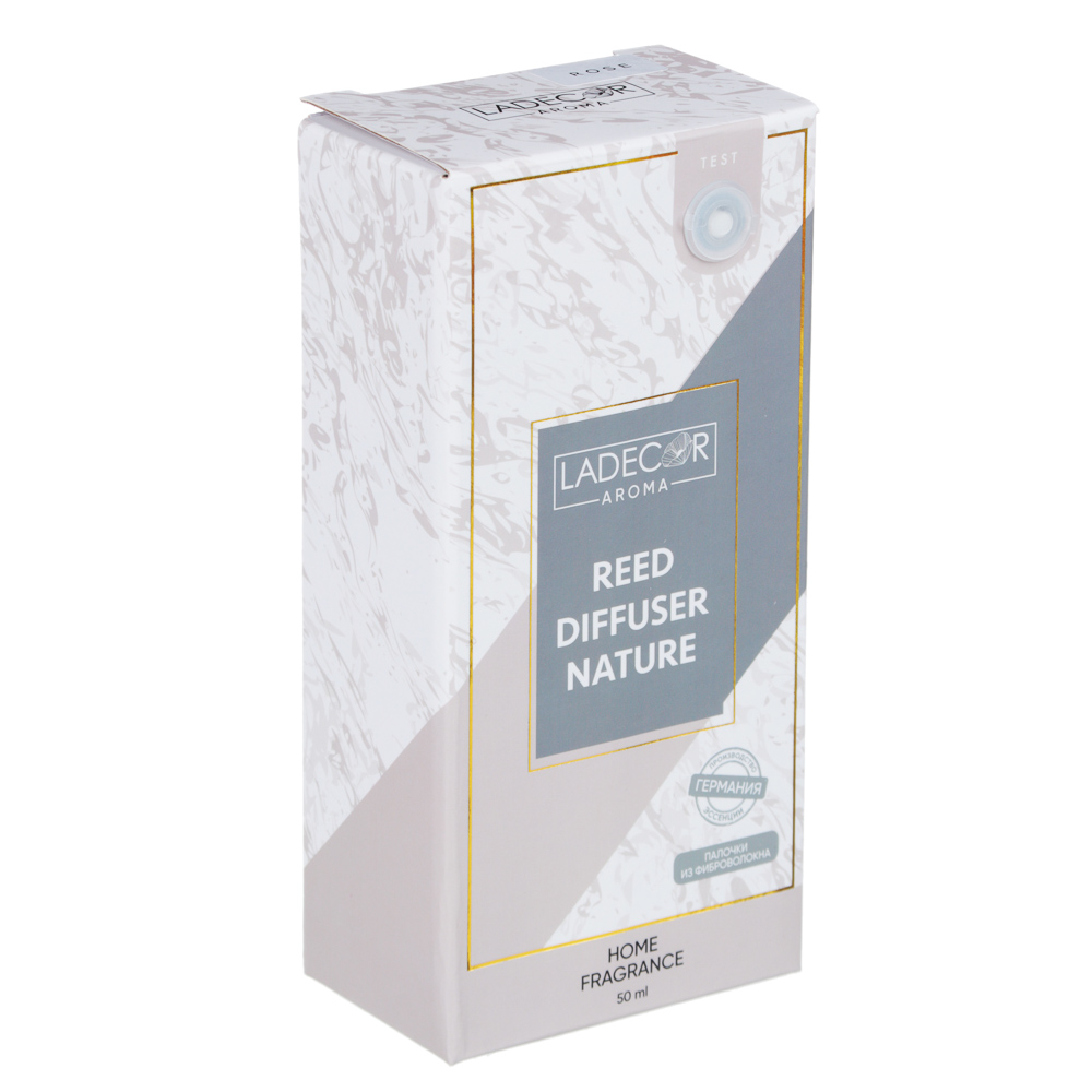 LADECOR Аромадиффузор с палочками,  с декоративным флаконом, 50 мл, роза, белый чай, персик, прованс, арт.№ 412-073