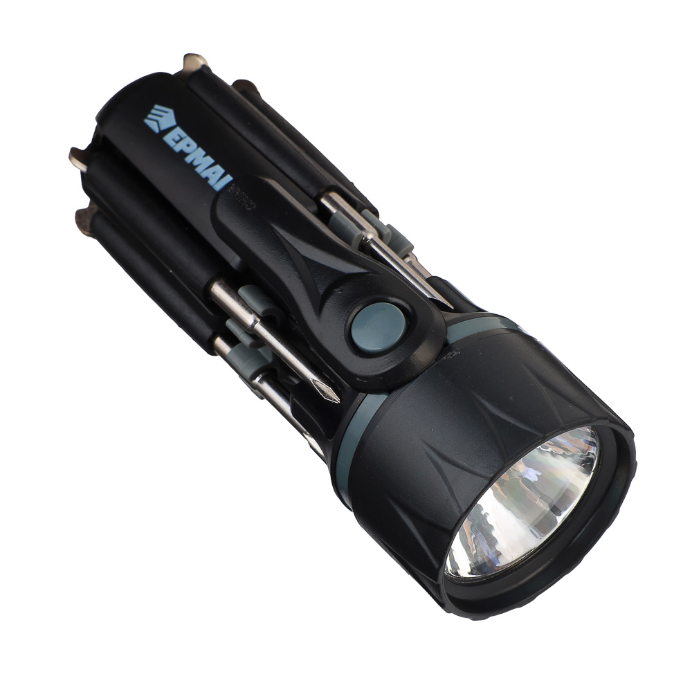 ЕРМАК Фонарь с инструментами, 8 в 1, 2 LED, 2 режима, 3xAAA, пластик, металл, арт.№ 209-002