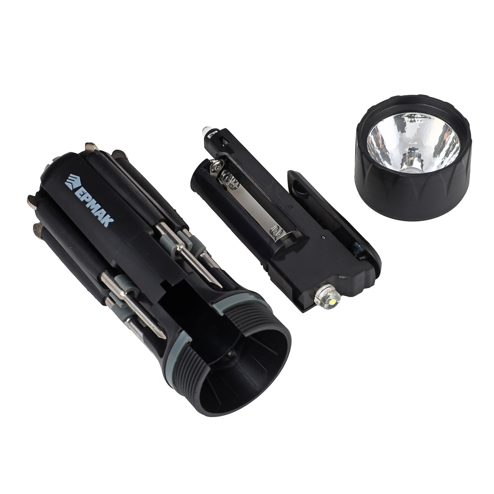 ЕРМАК Фонарь с инструментами, 8 в 1, 2 LED, 2 режима, 3xAAA, пластик, металл, арт.№ 209-002