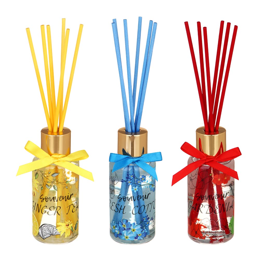 LADECOR Аромадиффузор с цветными палочками, Путешествия, 50 мл Свежесть хлопка/Гардения/Имбирный чай, арт.№ 412-051