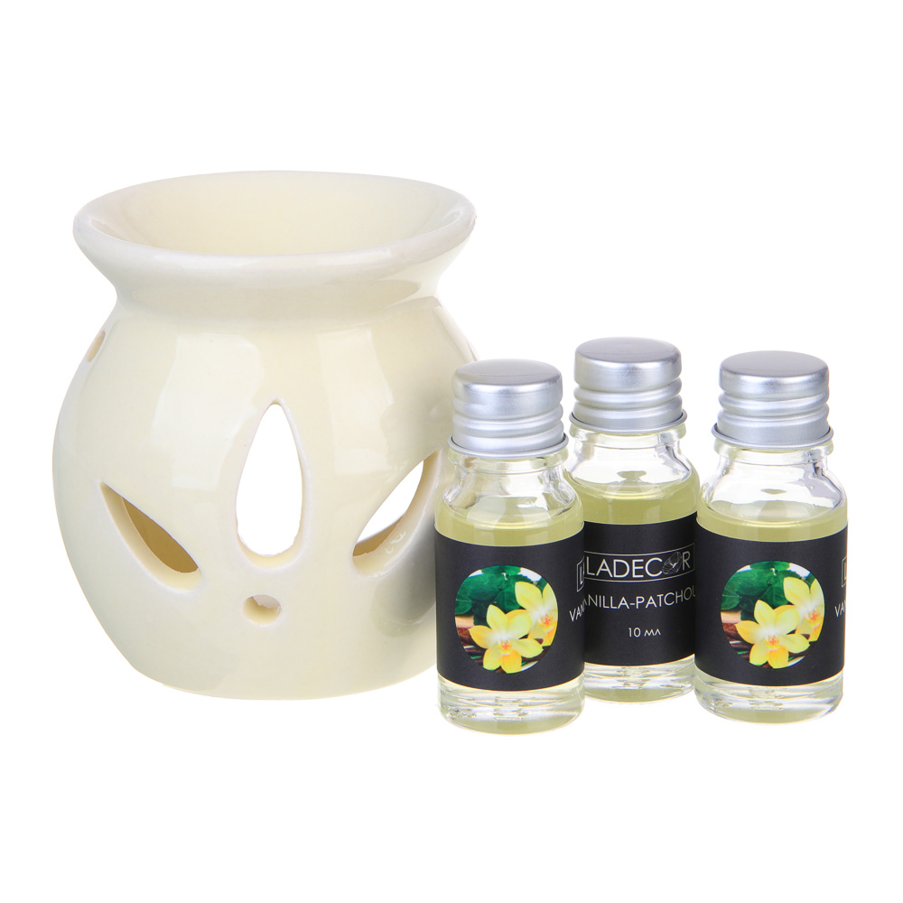 LADECOR Ароманабор лампа и масло, 3штx10мл, с ароматами красных ягод, ванили-пачули,жасмина, мускуса, арт.№ 412-017