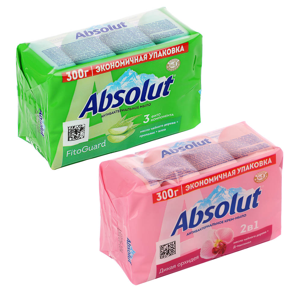 Мыло твердое ABSOLUT 2в1 Дикая орхидея/FitoGuard Алоэ, 4x75г, арт.№ 952-136