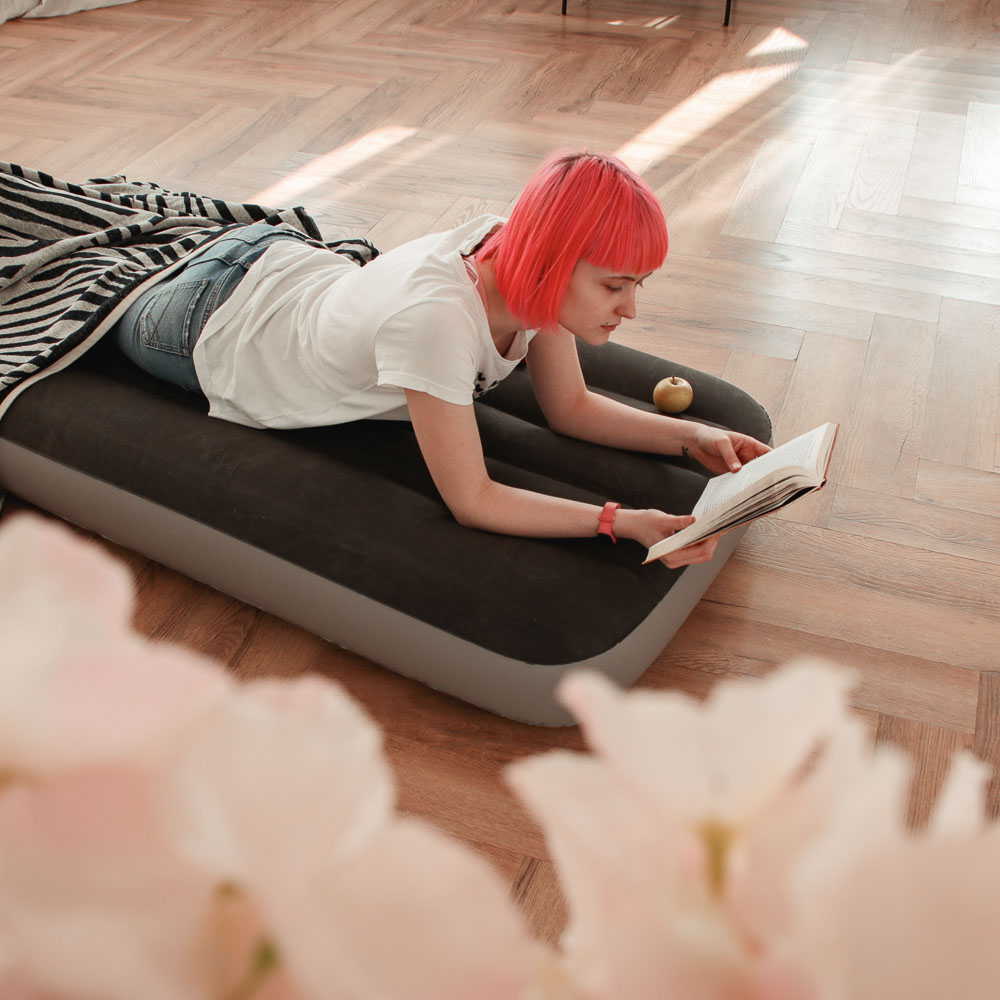 INTEX Матрас надувной DOWNY AIRBED, встроенный ножной насос, 191x76x25см, до 136кг, 64760, арт.№ 108-059