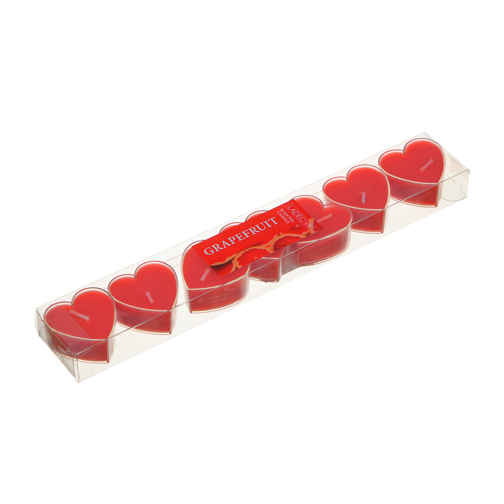 LADECOR Набор свечей в гильзе в виде сердца, 7 шт, парафин, пластик (4x2 см) цвет красный, арт.№ 508-864