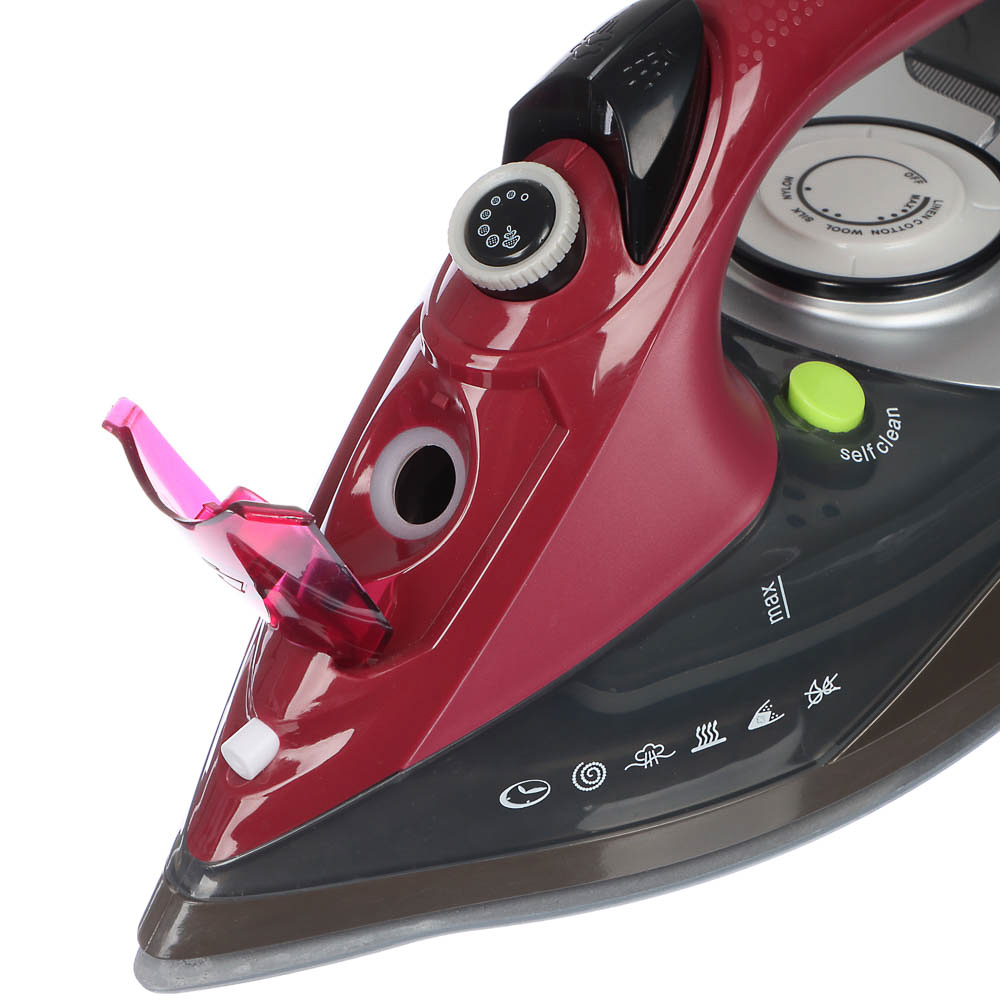 LEBEN Утюг с отпаривателем 2400 Вт, подошва - керамическое покрытие, бордо, арт.№ 249-021