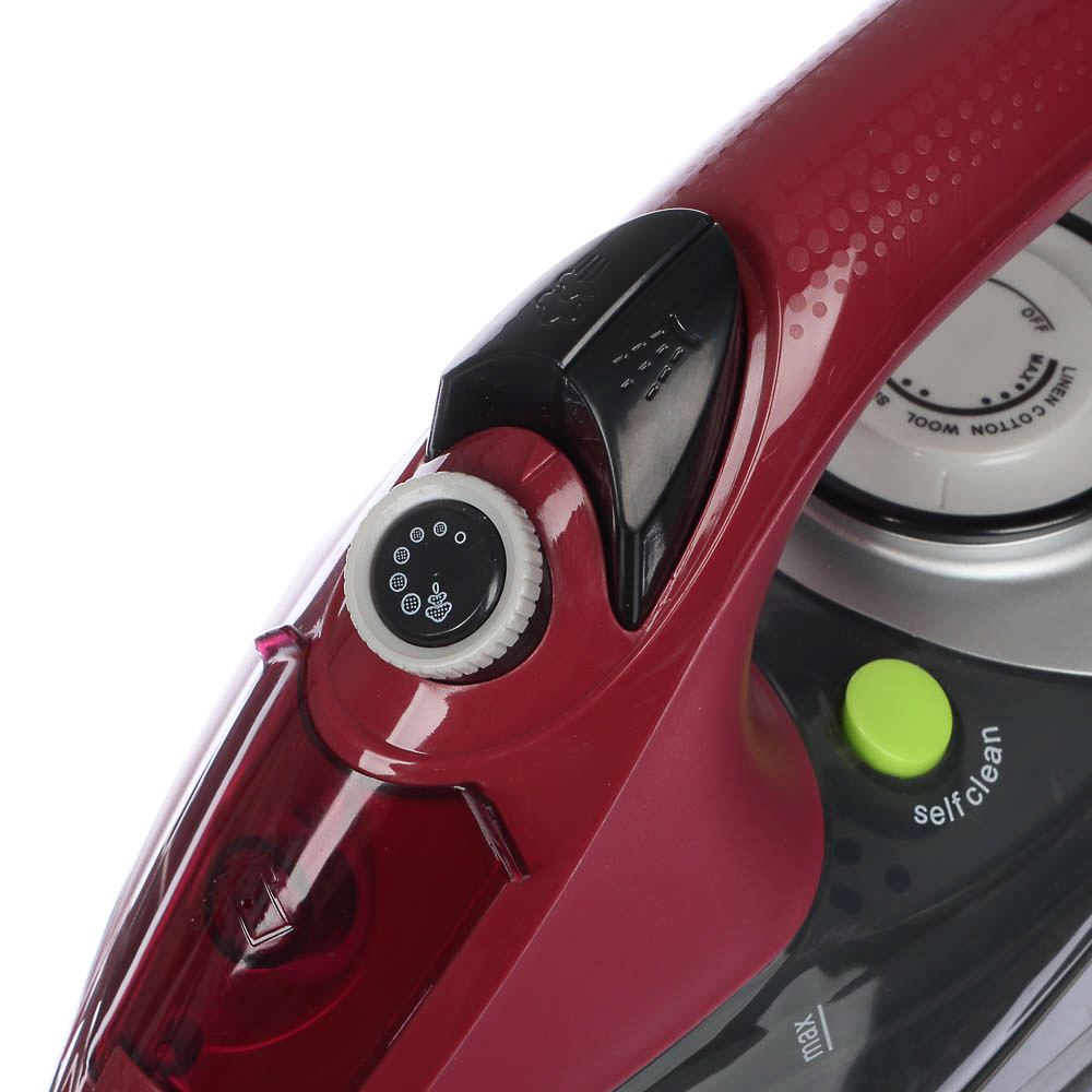 LEBEN Утюг с отпаривателем 2400 Вт, подошва - керамическое покрытие, бордо, арт.№ 249-021