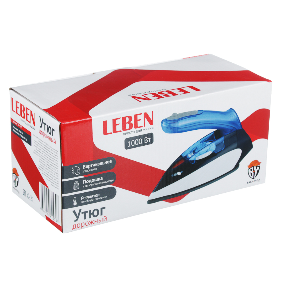 LEBEN Утюг дорожный со складной ручкой, 1000 Вт, керамика, арт.№ 249-033