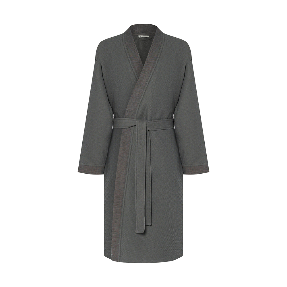 BY COLLECTION Халат мужской вафельный, size L, 90% хлопок, 10% полиэстер, графит, арт.№ 482-615