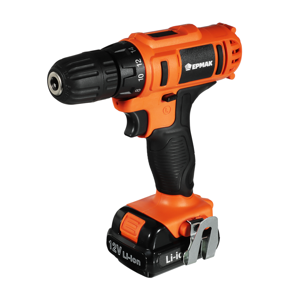 ЕРМАК Дрель-шуруповерт, аккумуляторная ДША-12В /1,3Ач/Li-Ion/ 18 Н*м/18+1 скор/1аккум/коробка, арт.№ 646-312