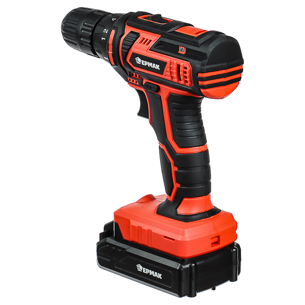 ЕРМАК Дрель-шуруповерт аккумуляторная ДША-18, 0-450-1550 об/мин, 1,3 Li-on (1),30Н*м, подсветка, арт.№ 646-325