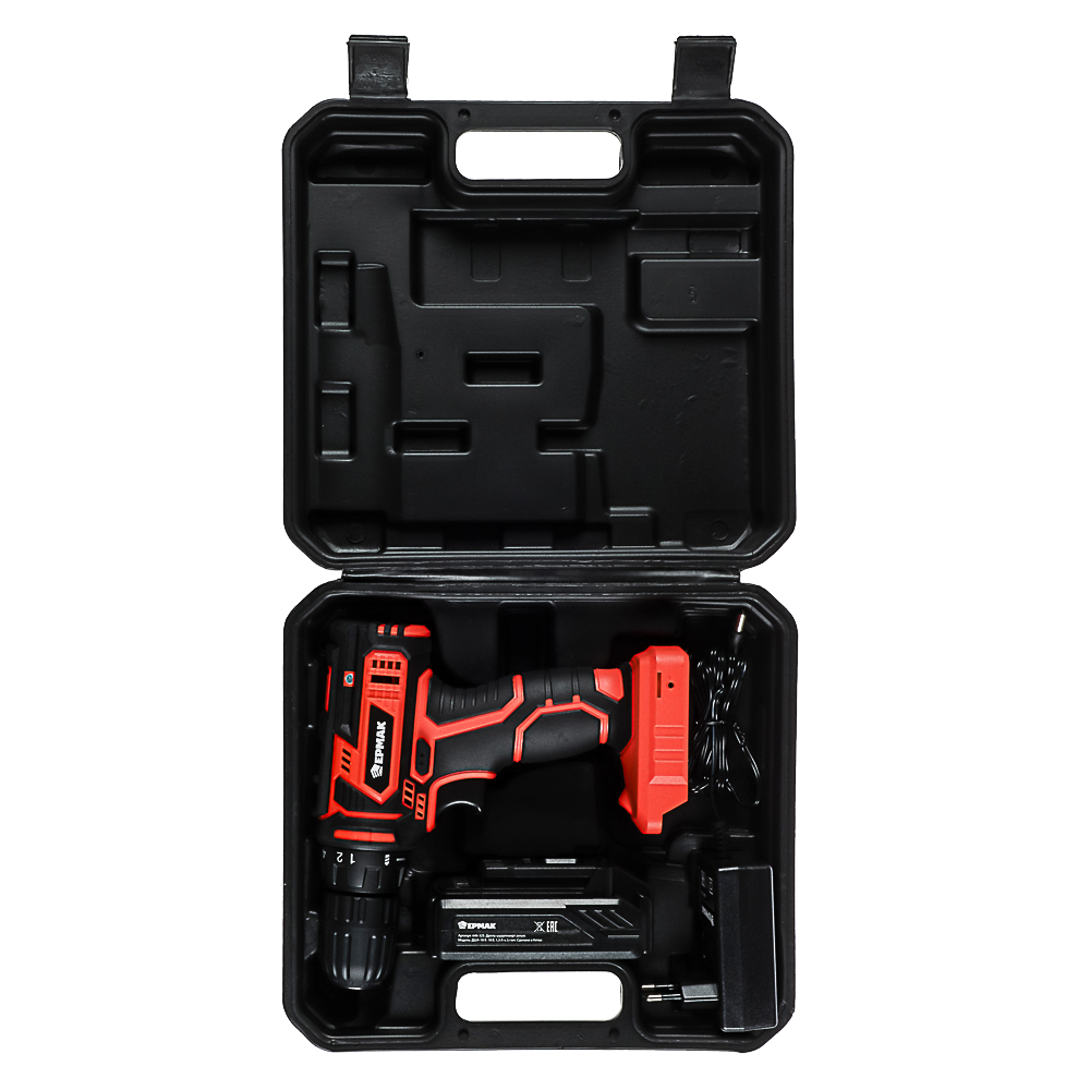 ЕРМАК Дрель-шуруповерт аккумуляторная ДША-18, 0-450-1550 об/мин, 1,3 Li-on (1),30Н*м, подсветка, арт.№ 646-325