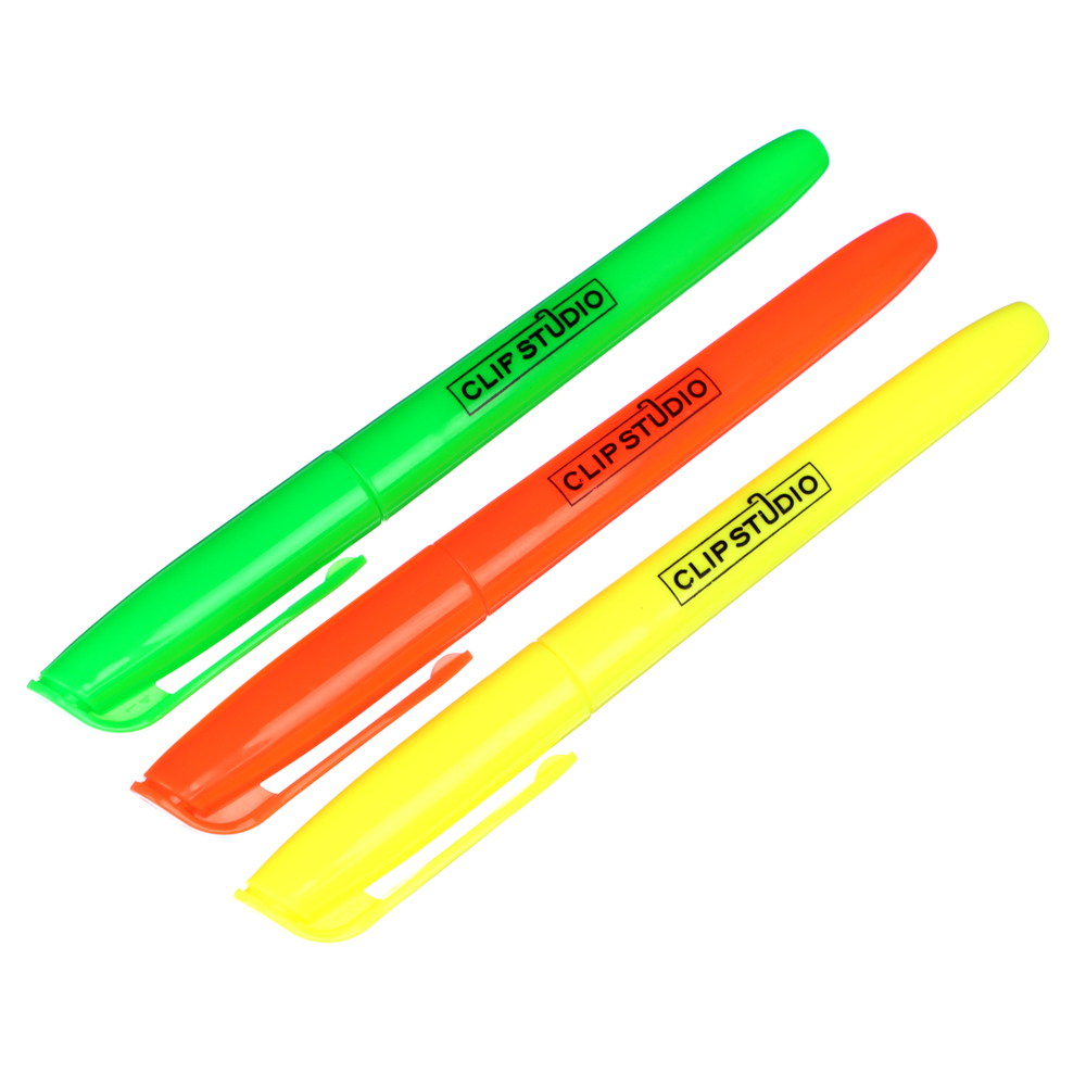 ClipStudio Набор маркеров-выделителей, 3 цвета, круглый корпус, скош. наконечник, 4мм, в ПВХ пенале, арт.№ 526-497